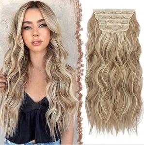 Clip in Hair Extensions 4PCS Dark Ash Blonde Mixed Bleach Blonde
